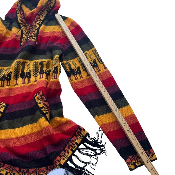 ARTESANIAS APAZA ALPACA Women’s S/M Peru Multicolor Sunset Stripe Hooded Sweater - Picture 5 of 15